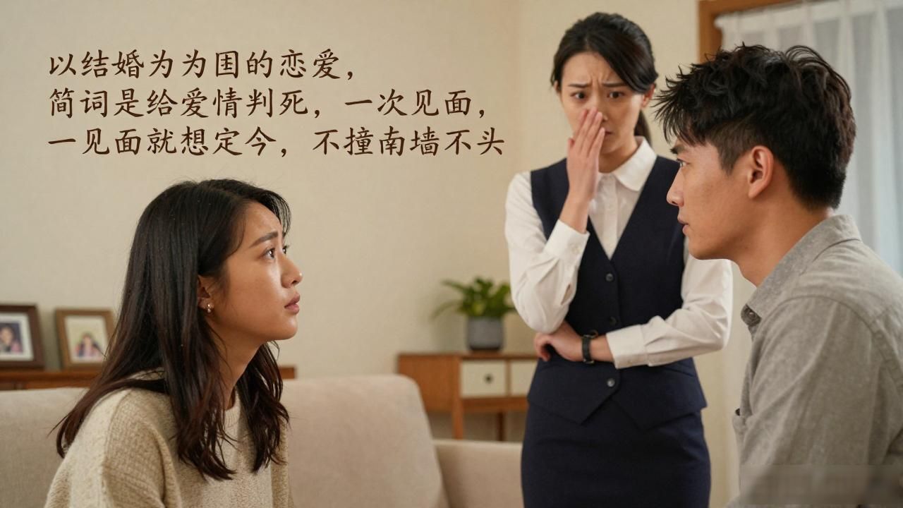 以结婚为目的的恋爱，简直是给爱情判死刑，一次见面就想定终身，不撞南墙不回头